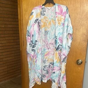 C&C California Floral Linen Kimono in Pink, Teal, Black